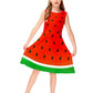 Remimi Kids Girl Watermelon Dress Sleeveless Tropical Halloween Fruit Dresses Outfits 7-8 Years