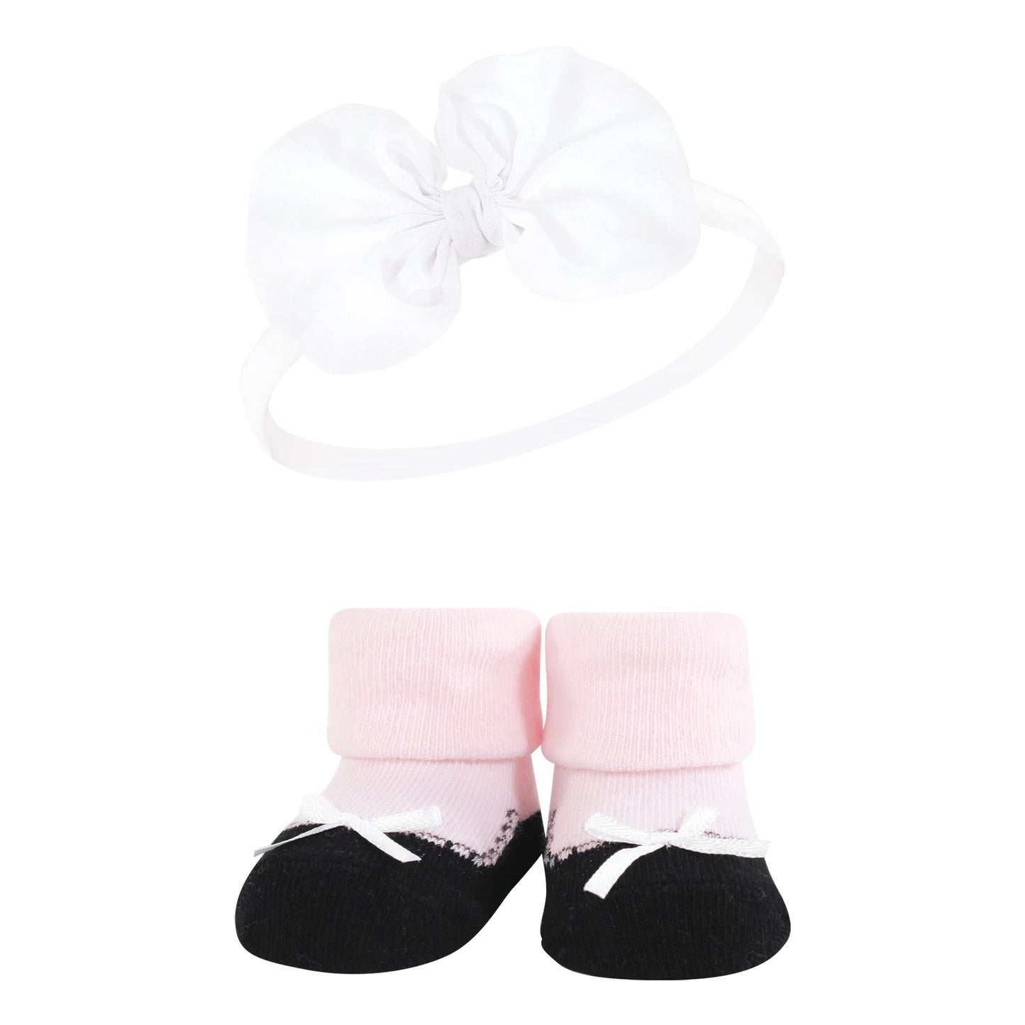 Hudson Baby Baby Girls' Headband And Socks Giftset, Blush White, One Size
