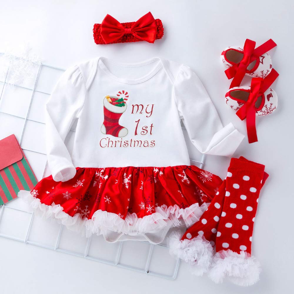 Winmany Newborn Baby Girls Christmas Romper Tutu Dress Outfit Headband Leg Warmer Shoes