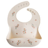Mushie Silicone Baby Bib  Adjustable Fit Waterproof Bibs (Pink Flowers)