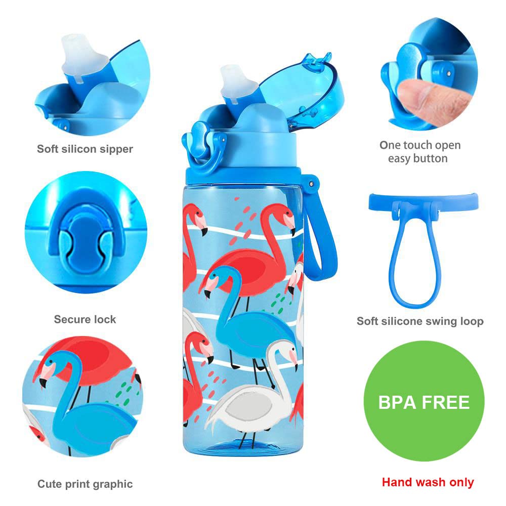 Home Tune Cute Water Bottle For School Kids Girls Boys, Soft Silicone Straw & Bpa Free & Leak Proof & Easy Clean, 24Oz / 700Ml -