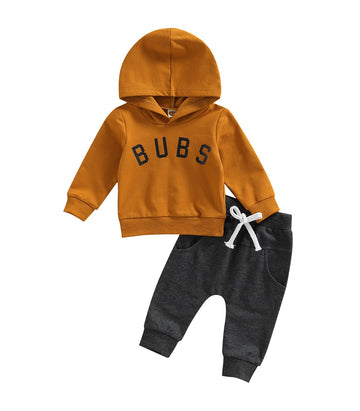 Baby Boys Cothes 3 6 9 12 18 24M 3T Pants Set Hooded Patchwork Hoodie Striped Sweatpants Fall Winter Outfit(Brown-Bubs, 0-6 Mont
