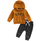Baby Boys Cothes 3 6 9 12 18 24M 3T Pants Set Hooded Patchwork Hoodie Striped Sweatpants Fall Winter Outfit(Brown-Bubs, 18-24 Mo
