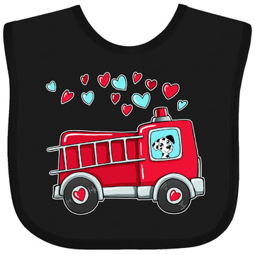 Inktastic Valentine Fire Truck With Cute Dalmatian And Hearts Baby Bib Black 39A2A