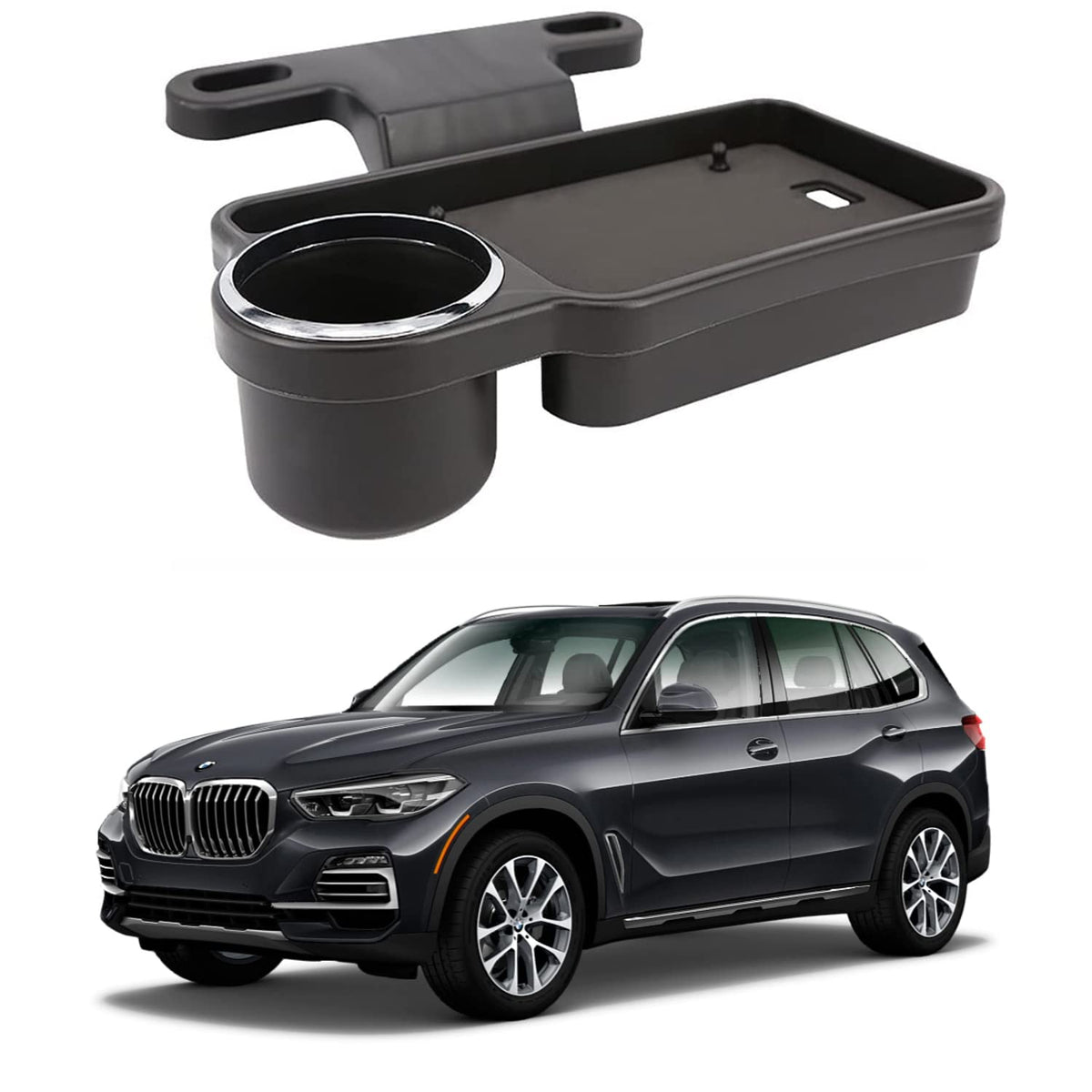 Oshotto (FT04) Foldable Car Auto Headrest Rear Back Seat Table Drink Food Cup Tray Holder Compatible with BMW X5  Black