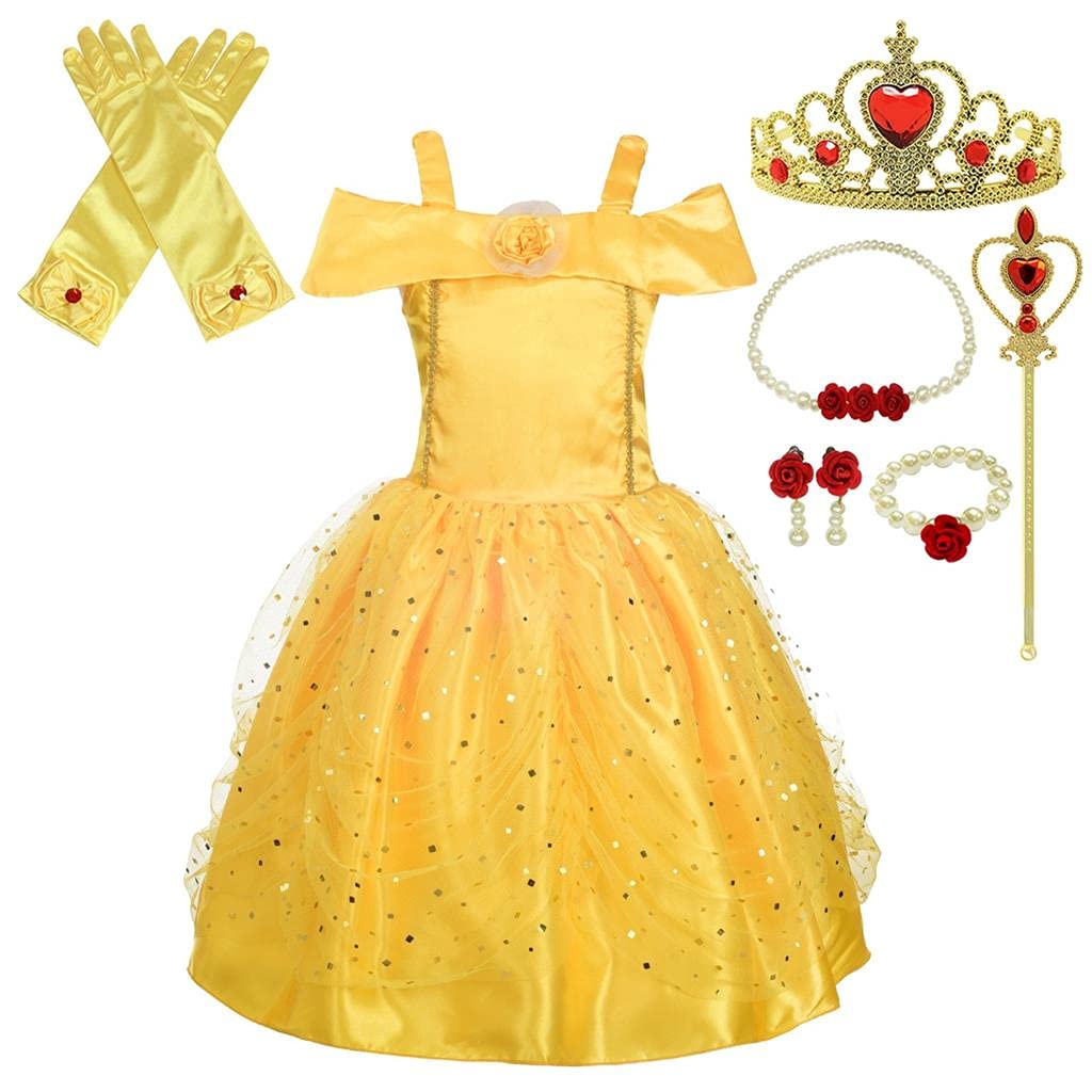 Dressy Daisy Toddler Girls Princess Dress Up Costume Gold Yellow Ball Gown Fancy Halloween Xmas Birthday Party Carnival With Acc