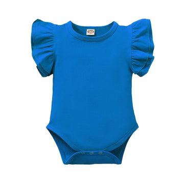 Lysmuch Baby Girls Ruffle Short Sleeve Bodysuit Infant Solid Onesie Casual Plain Blouse Top Romper (Blue, 6-12 Months)