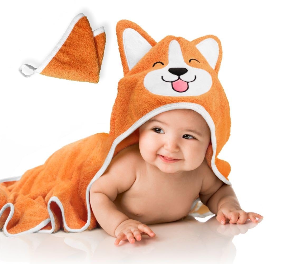 Generic Corgi Dog Baby Bath Hooded Towel - Cozy & Warm - Ultra Soft And Absorbent - Baby Bath - Toddler - Newborn - Pets - Free