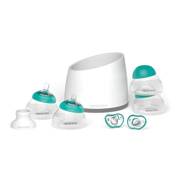 Nanobebe Breastmilk Baby Bottle Anti-Colic Starter Set With Silicone Pacifiers, Breast Pump Adapter, And Slow Flow Nipples - 5 O