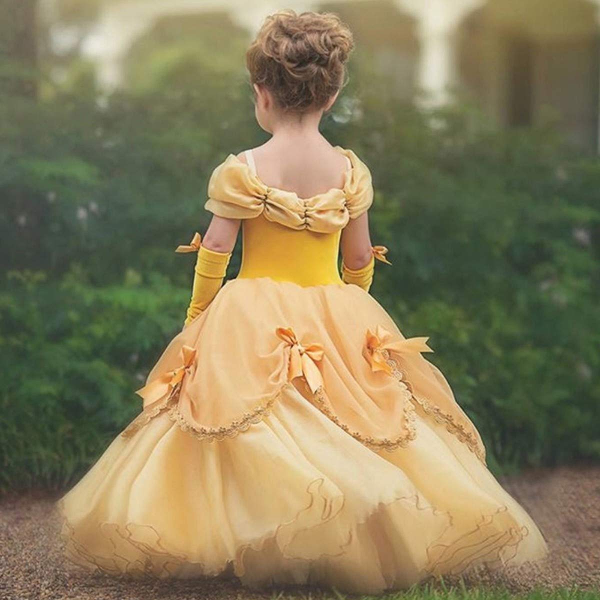 Fmyfwy Girls Belle Princess Dress Beauty And Beast Fancy Dress Up Outfits Halloween Christmas Wedding Birthday Gown W/Gloves Yel