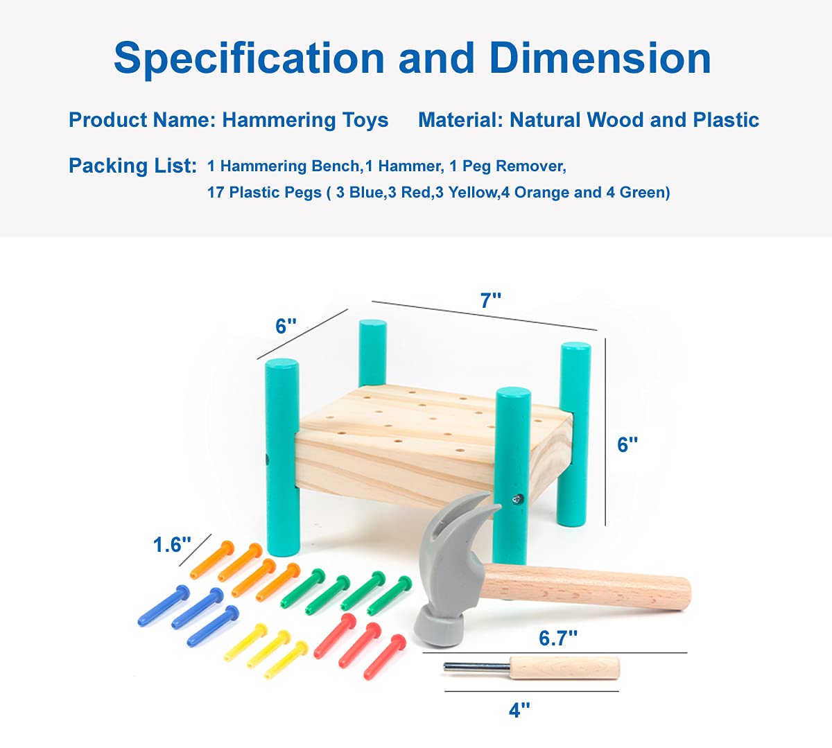 OUJILA Wooden Baby Workbench Pounding Hammer Toy for Toddlers,STEM Educational Preschool Learning Toys for Kids, Great DIY Gift