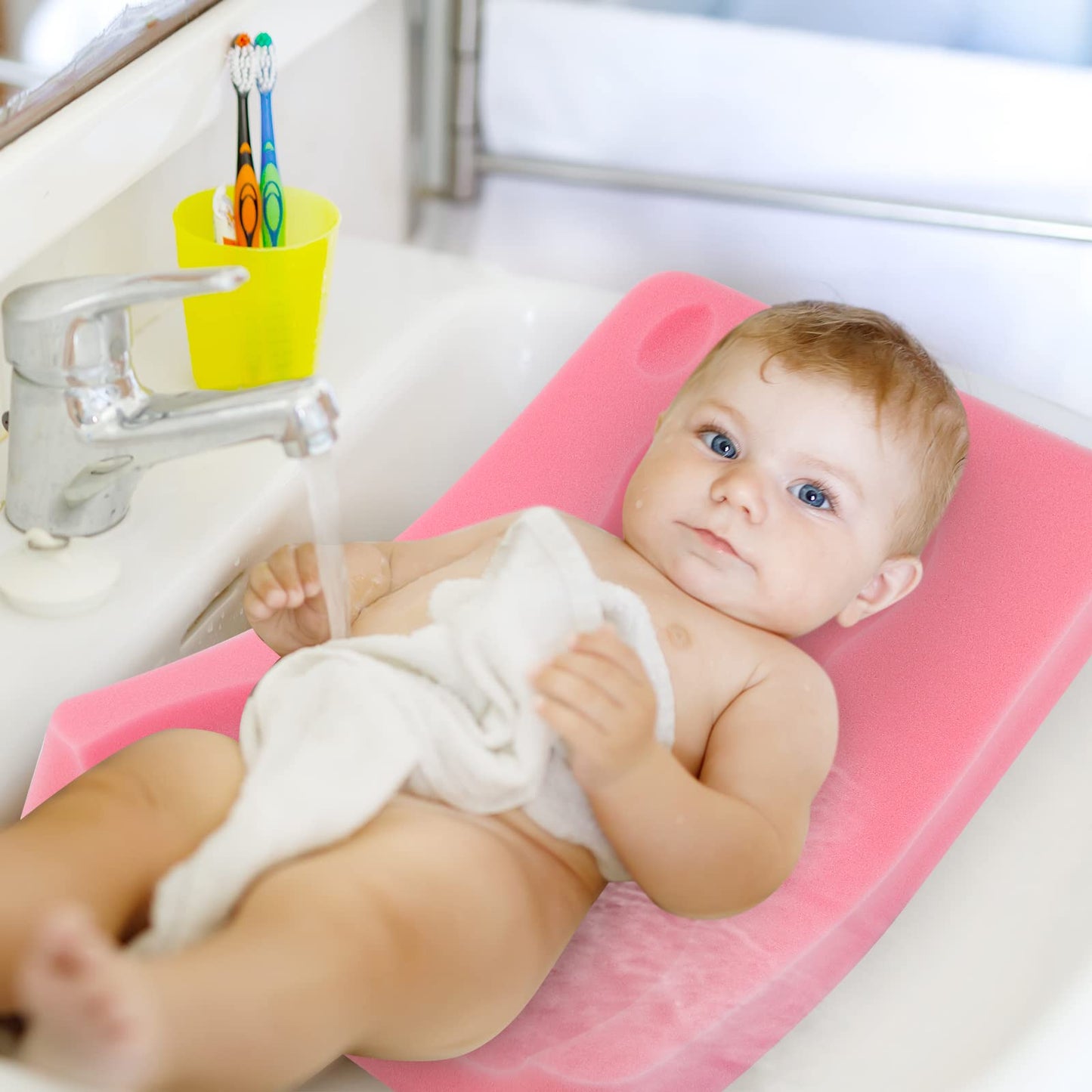 Kecuco Baby Bath Cushion, Baby Bath Sponge For Bathing Infant Bath Mat Newborn Bath Baby Essentials - Excellent Foam Odor Free (
