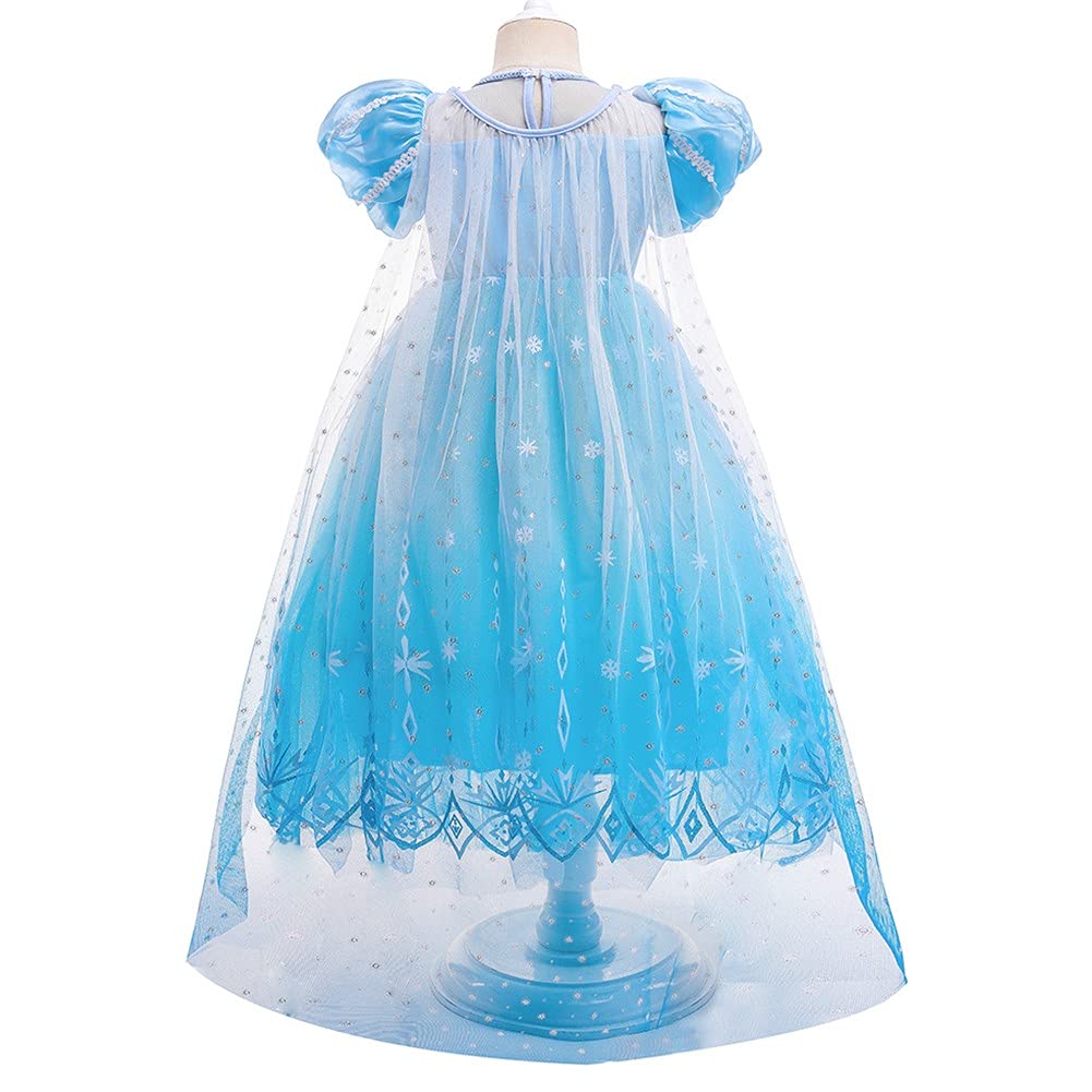 Rexreii Girls Frozen Elsa Princess Dress Halloween Costume Christmas Birthday Evening Party Ball Gown W/Accessories Blue 6-7T