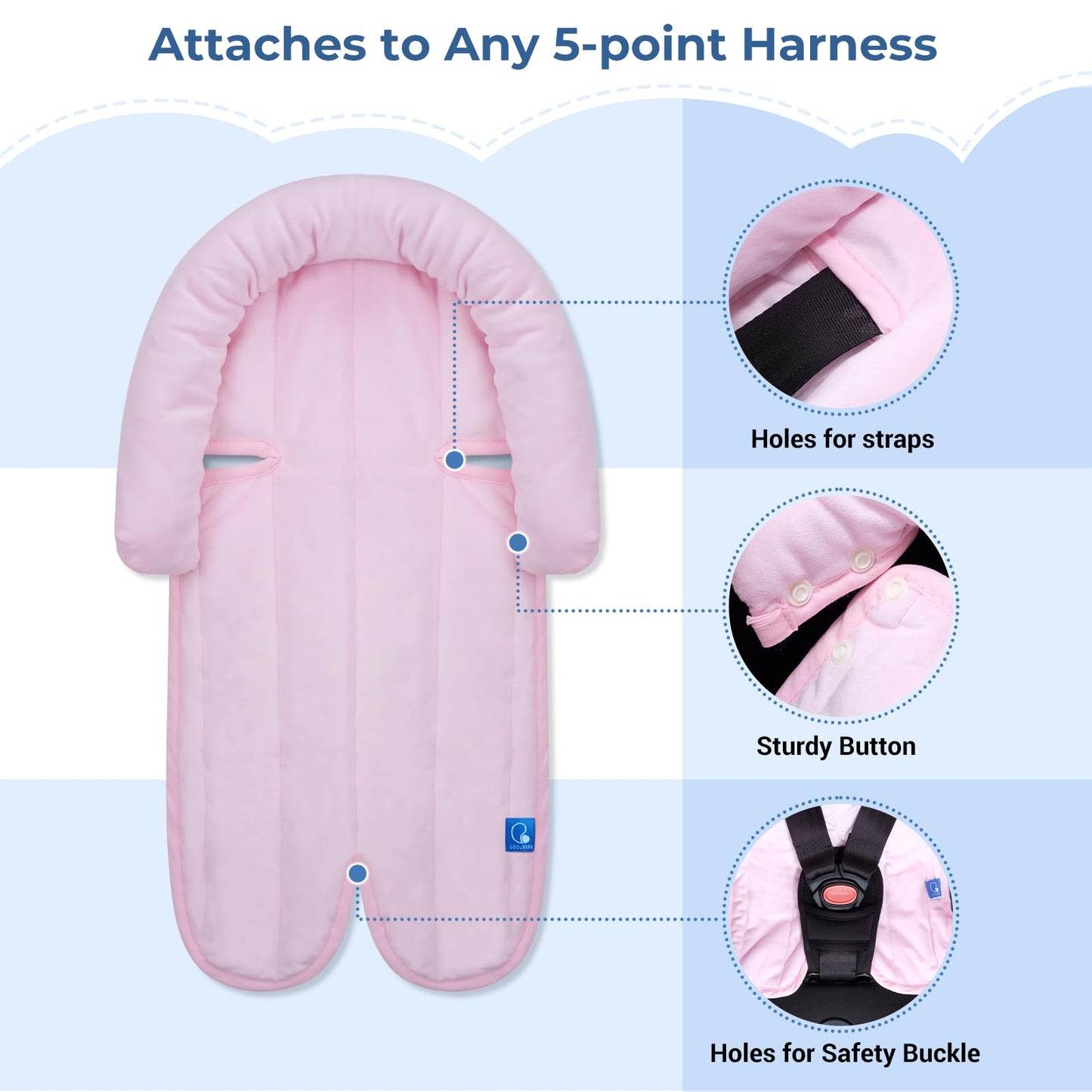 Coolbebe New 2-In-1 Babybody Supports For Baby Newborn Infants - Extra Soft Stroller Cushion Pads Car Seat Insert, Seasons, Pink