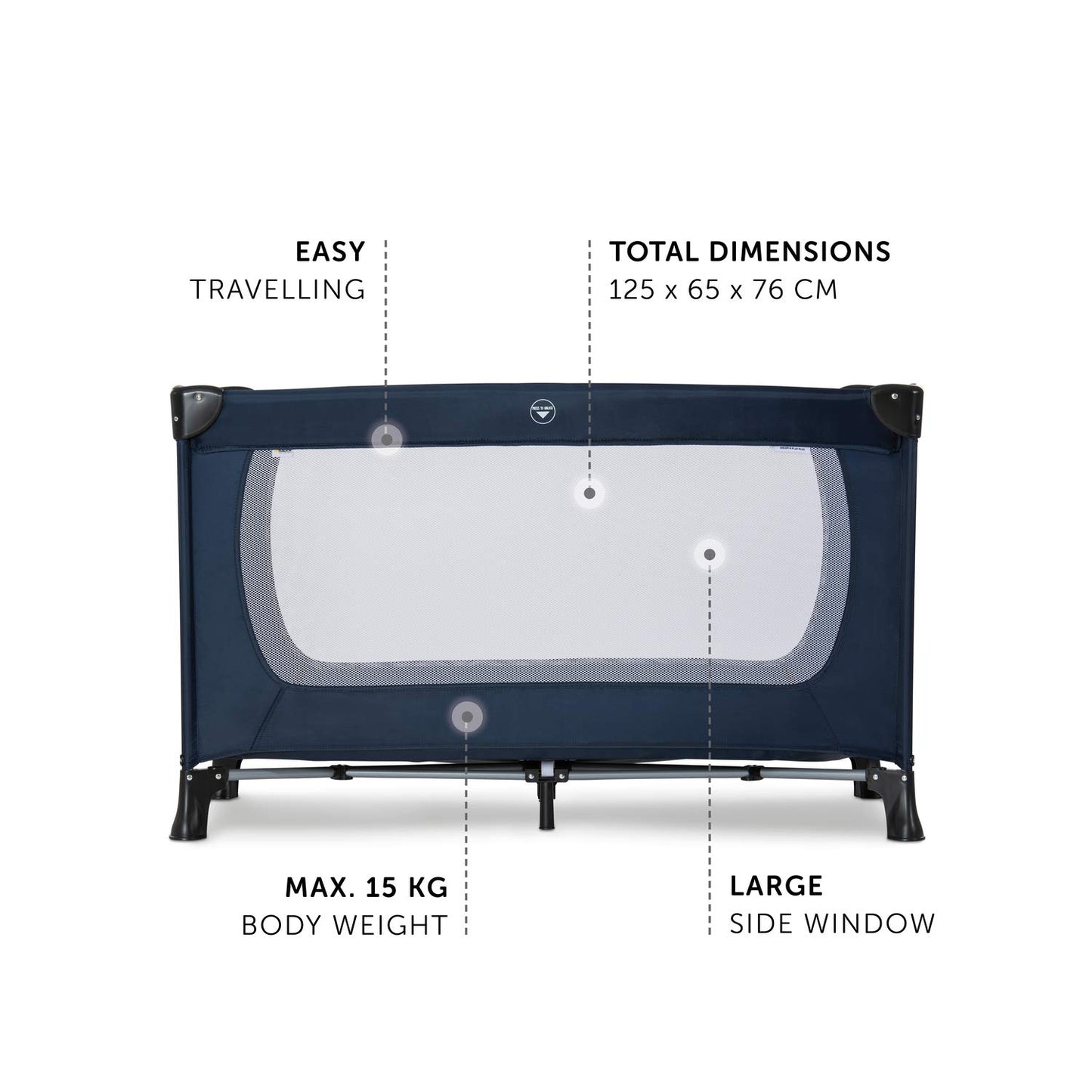 Hauck Sleep N Play Go Plus Portable Travel Crib - Compact, Mobile Folding Bed, With Wheels, Foldable Mattress, And Storage Bag -