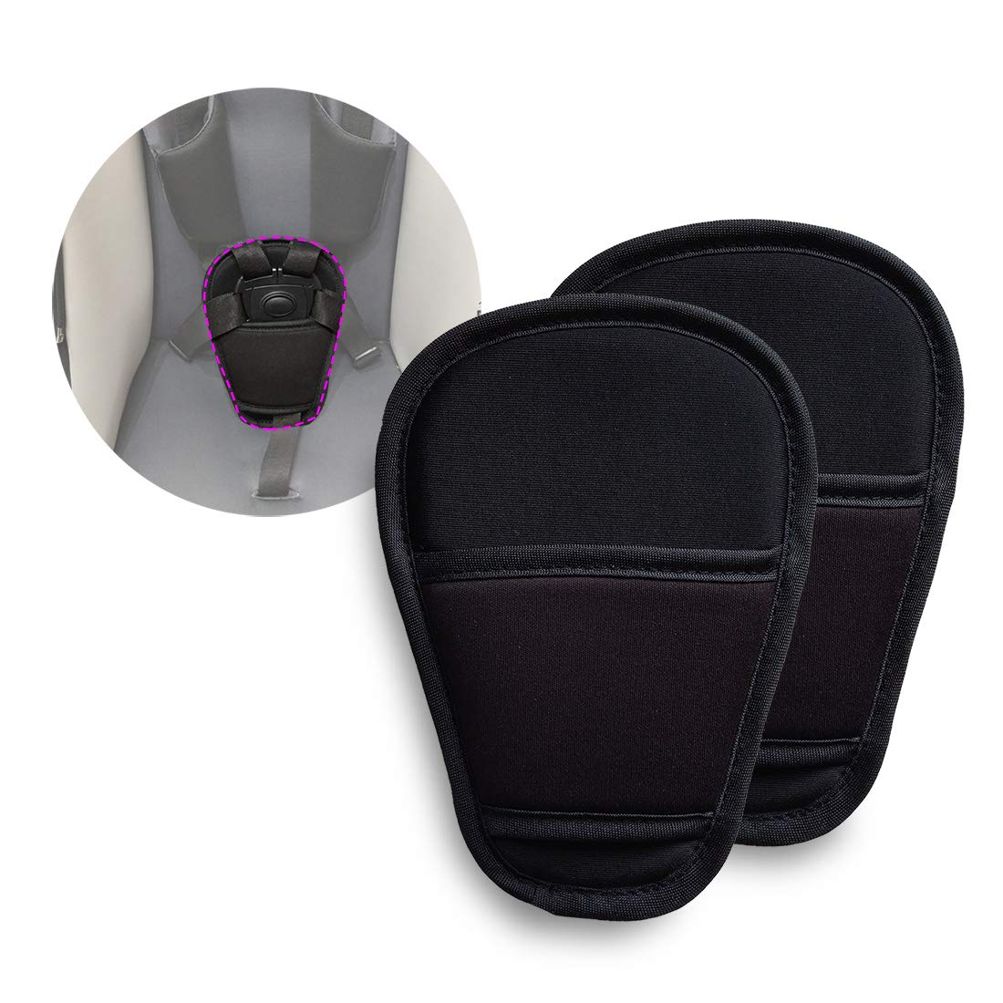 Seedfuture Baby Stroller Seatbelt Crotch Cushion Black 2 Piece, Universal Pram Belt Pads For Newborns Infants Kids, Pushchair Se
