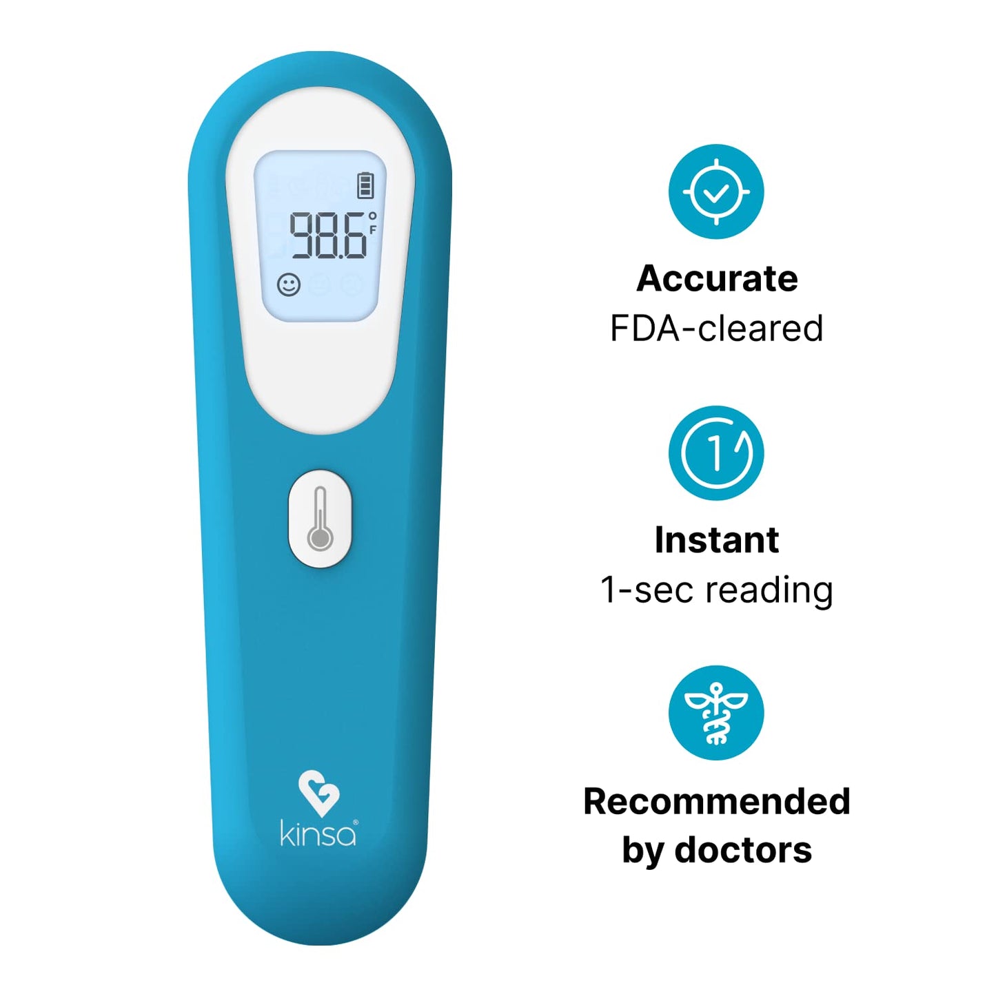Kinsa Quickscan Smart Thermometer - No-Touch, Contactless Digital Forehead Thermometer For Babies, Kids, Adults - Works With A S