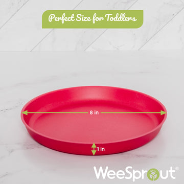 Weesprout Bamboo, Silicone, Melamine Dishware Plate With Lids, Set Of 4, Kid-Sized Design For Leftovers, Dishwasher Safe (Blue,
