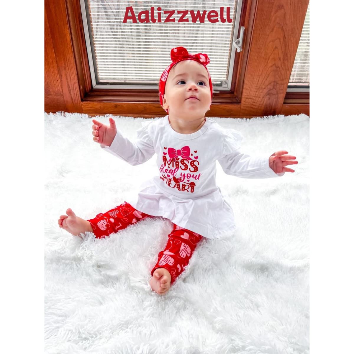 Aalizzwell 3-6 Months Baby Girl Valentines Day Clothes Infant Girls First Valentines Day Outfit My Tunic Clothing Set Heart Whit