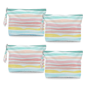 Fokongna 4PCS Waves Rainbow Wet Bag Wet Dry Bag Beach Bags for Swimsuit Toiletry Bags Travel Essentials For Women, Beach Travel 
