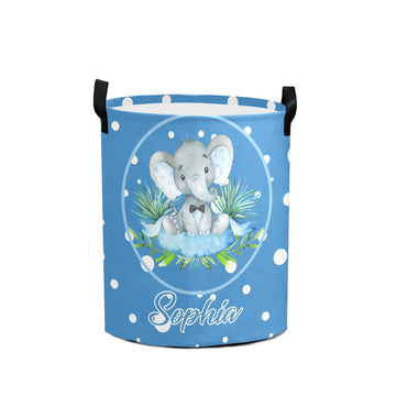 Custom Polka Dot Cute Elephant Laundry Basket Handles Collapsible Hamper Foldable Storage Bin Living Room Office Bathroom Bedroo