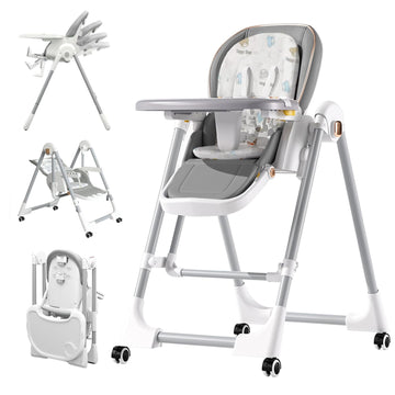 Taleco Gear Foldable Baby High Chair, 3-In-1 High Chairs For Babies And Toddlers With Removable Seat & Tray, 4 Locking Wheels, A