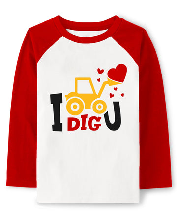 Valentine Shirts Toddler Boys Girls Raglan Long Sleeve Tees Little Kids Excavator I Dig You Tops 7 Years