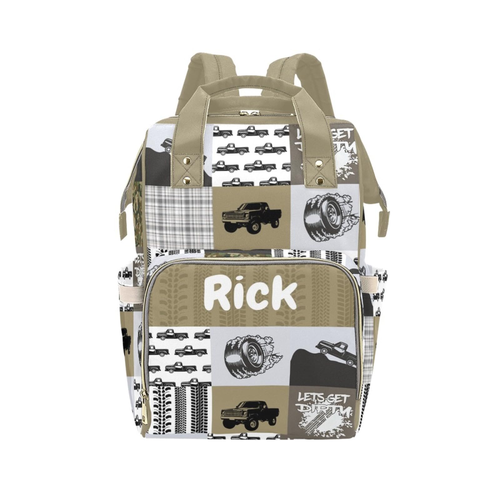 Noverbibi Personalized Truck Diaper Bag Backpack for Baby Boys, Customized Name Nursing Mommy Daypack, Large Capacity Diaper Bac