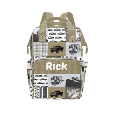Noverbibi Personalized Truck Diaper Bag Backpack for Baby Boys, Customized Name Nursing Mommy Daypack, Large Capacity Diaper Bac