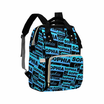 Artsadd Personalized Diaper Bag With Name, Customized Black Blue Signature Nappy Backpack With Thermal Pockets Multi-Function Ba
