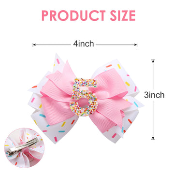 Birthday Hair Bow For Baby Girls 1 2 3 4 5 6 Years Sprinkle Decorations Confetti Ice Cream Party Pink Hair Accessories For 5Th B