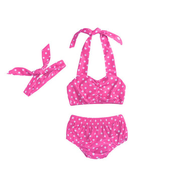 Baby Girl Bikini,Kids Toddler Polka Dot Swimsuits Halter Swimwear Bikinis Set With Headband (Pink, 2T)