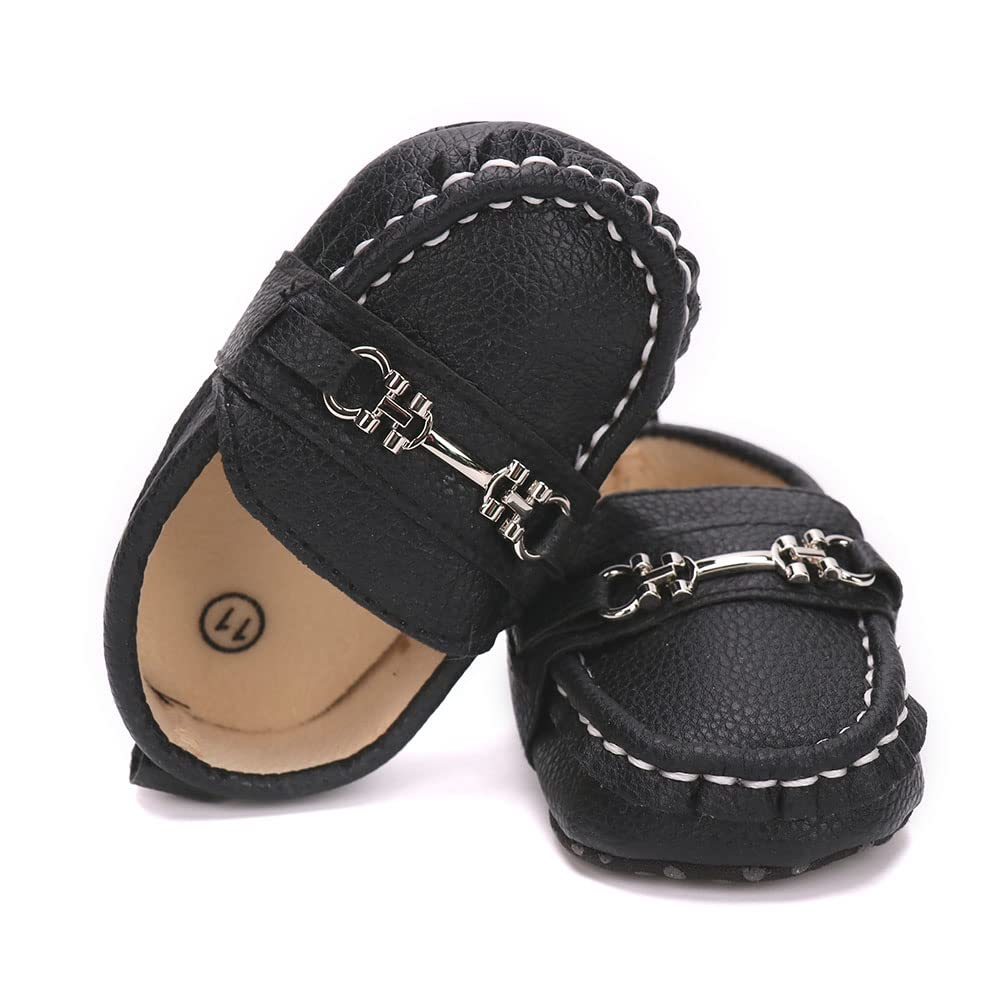 Lonsoen Infant Shoes Boys Loafers Baby Girls Crib Moccasins Classic Synthetic Leather Wedding Dress Shoes,Bay209 Black 6-12 Mont