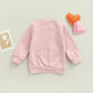 Beqeuewll Baby Girl Valentines Day Outfit Love You More Letter Crewneck Sweatshirt Baby Long Sleeve Sweater Tops Spring Clothes