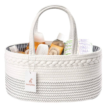 Luxury Little Diaper Caddy Organizer, Large Cotton Rope Nursery Baby Basket, Changing Table Organizer For Baby Diaper Storage, P