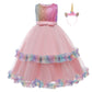 Izkizf Girls Unicorn Costume Sequins Princess Long Maxi Tulle Dress W/Headband Birthday Party Halloween Cosplay Dress Up Outfits