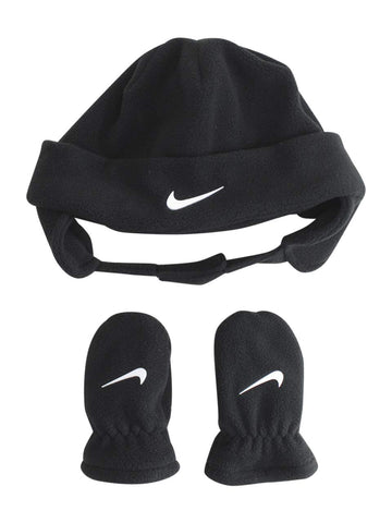 Nike Baby Boy'S Swoosh Baby Fleece Cap Gloves Set (Infant/Toddler) Black/White 12-24 Months