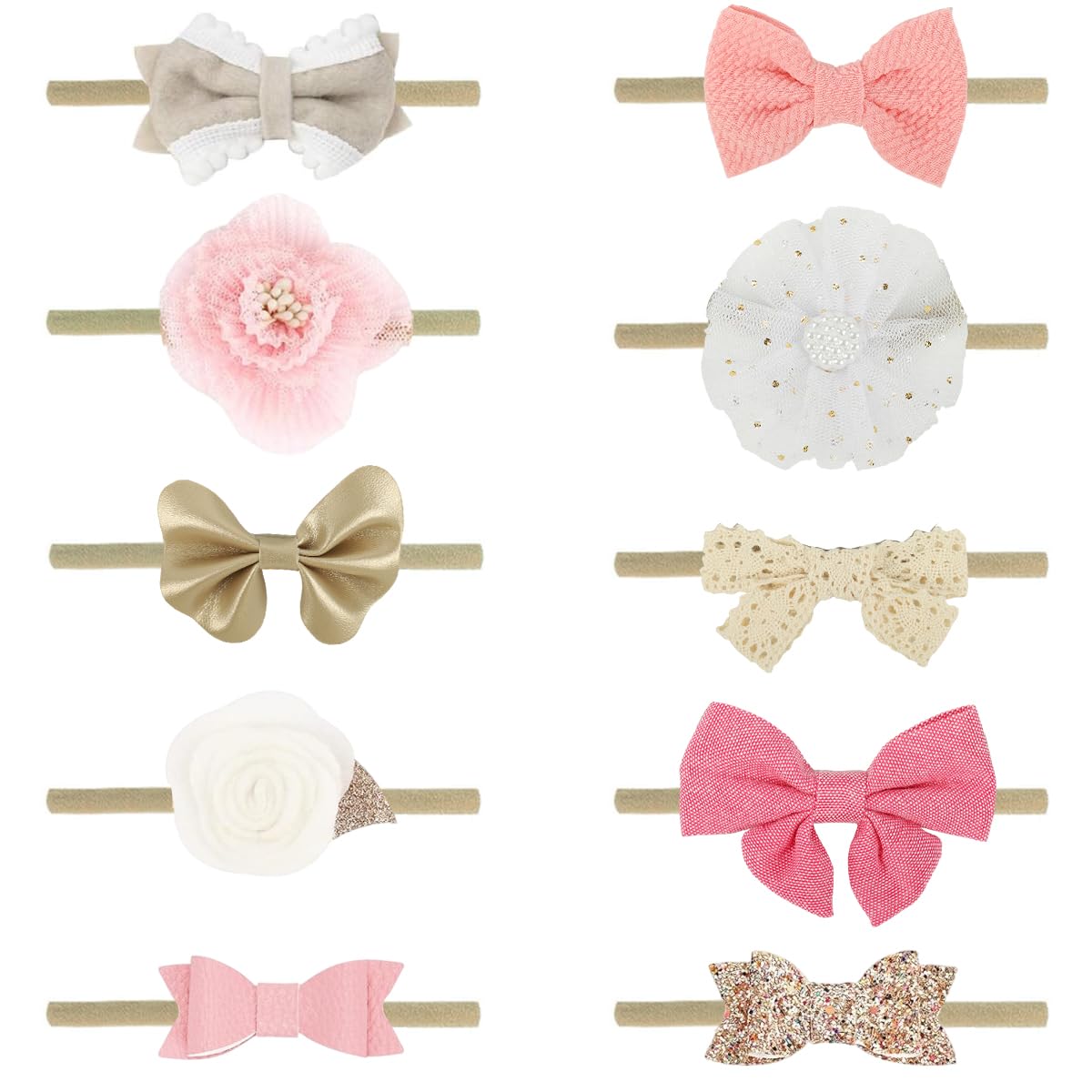 Snowie Soft Hair Band For Girls Kids, 10Pcs Bow Headbands For Baby Girl Hairband Accessories, Stretchy Hairbands For Kids Hair B