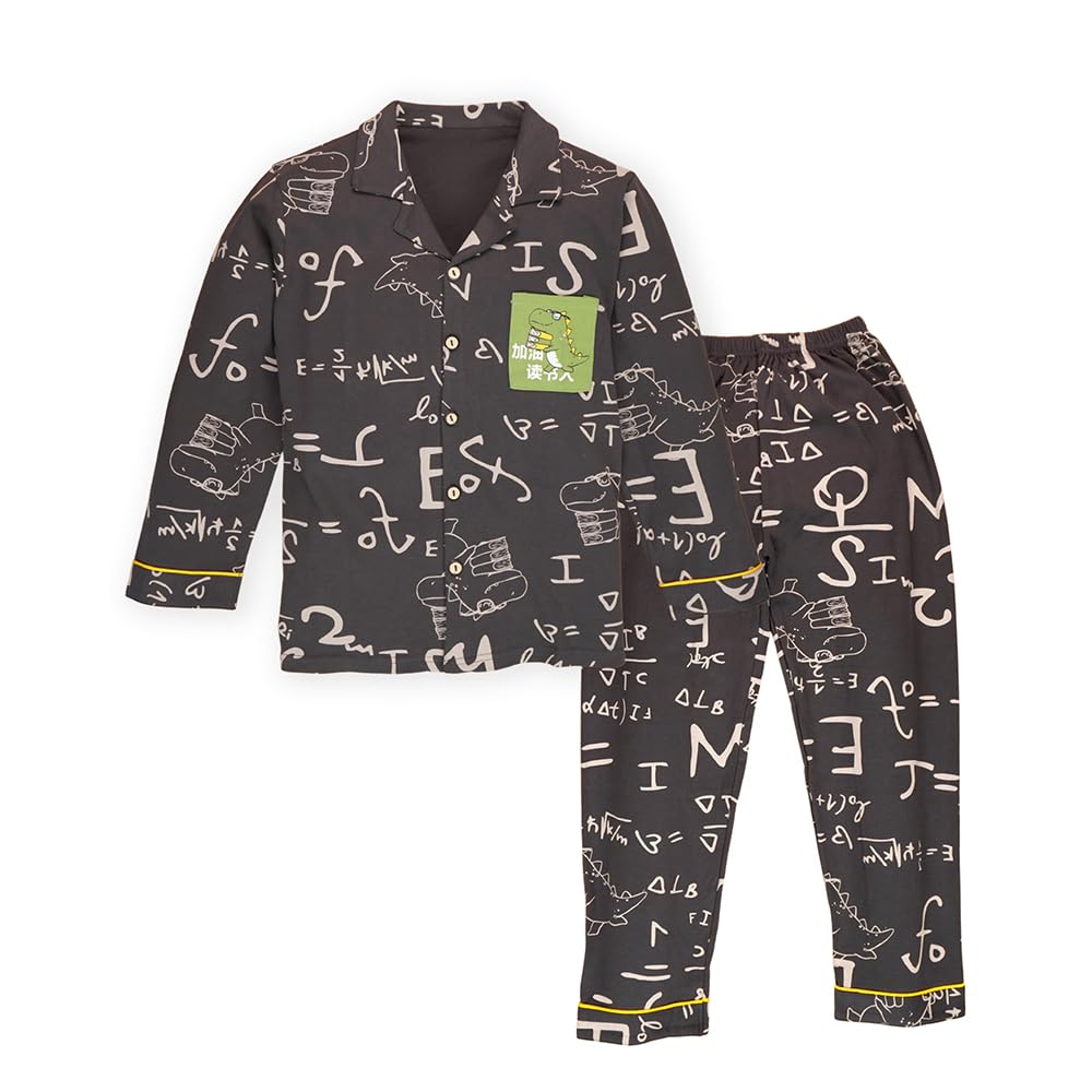 Little Surprise Box, Steel Grey Alphabets Soft Cotton Kids Nightsuit56Y