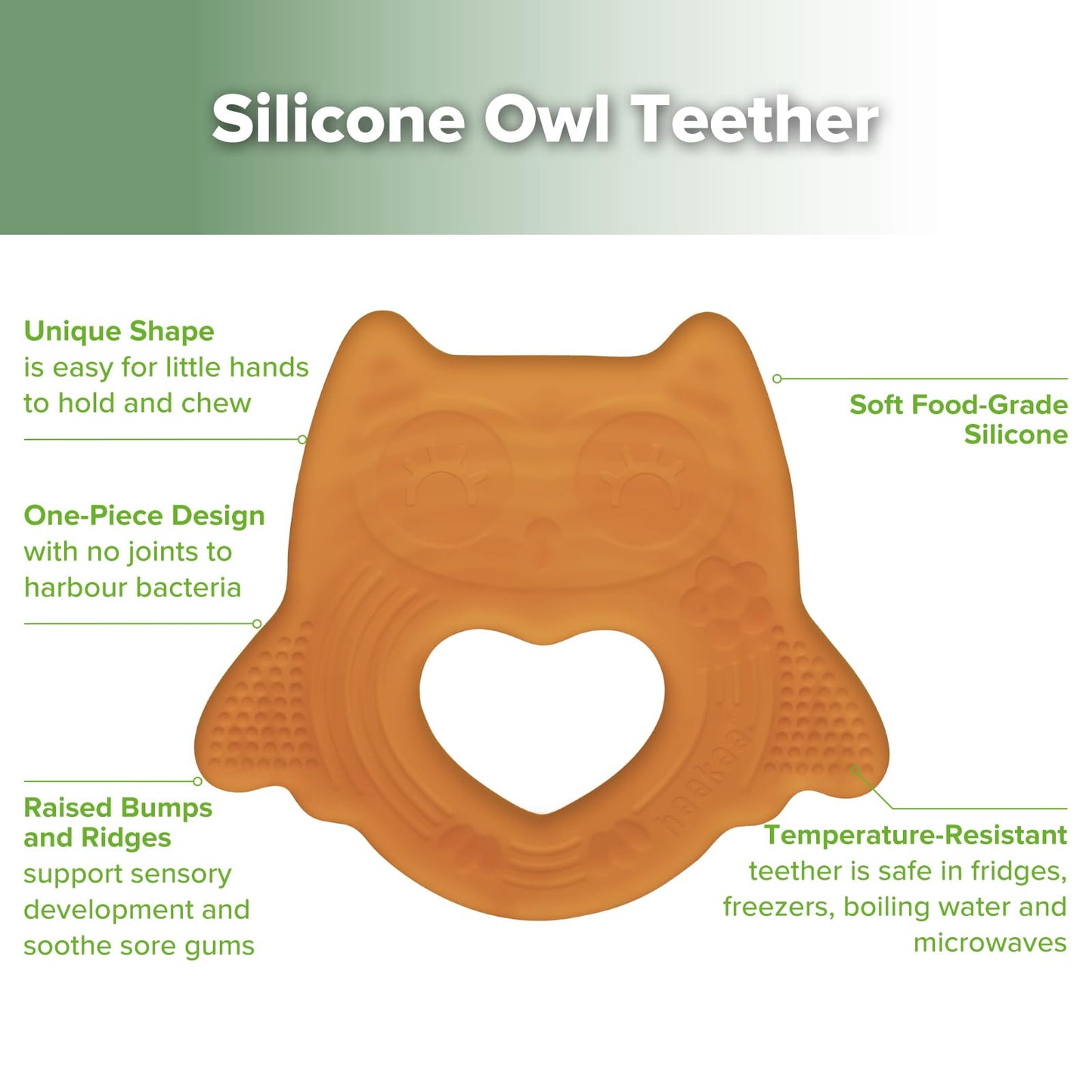 haakaa Silicone Owl Teether,Food-Grade Smiling Teething Toy for Infants, Soft Chew Toys for Babies, BPA Free, Toy for 3 Months+