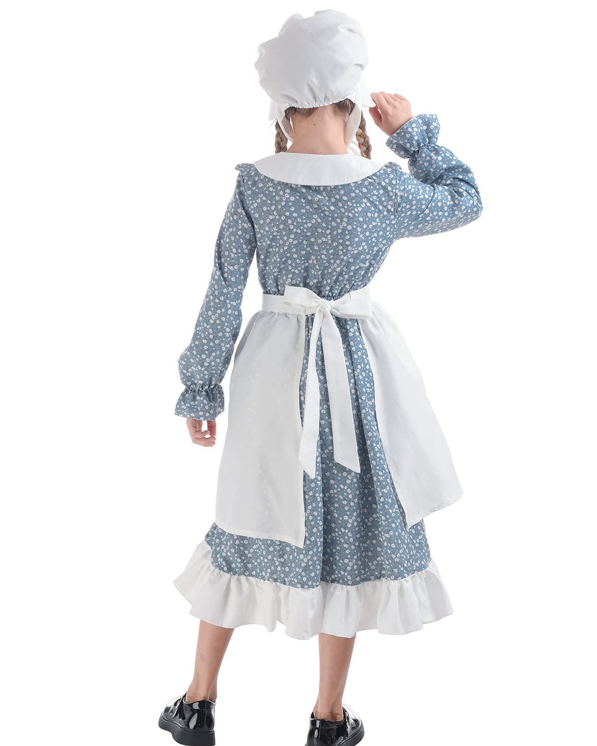 Fccam Prairie Dresses For Girls Pioneer Costume 19Th Century Long Sleeves Colonial Dress Blue L Age Over 4 Years Old