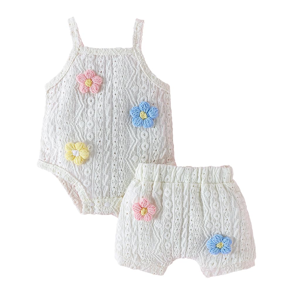 Hopscotch Baby Girls Textured Print Sleeveless White Short Set For Ages (36 Months)