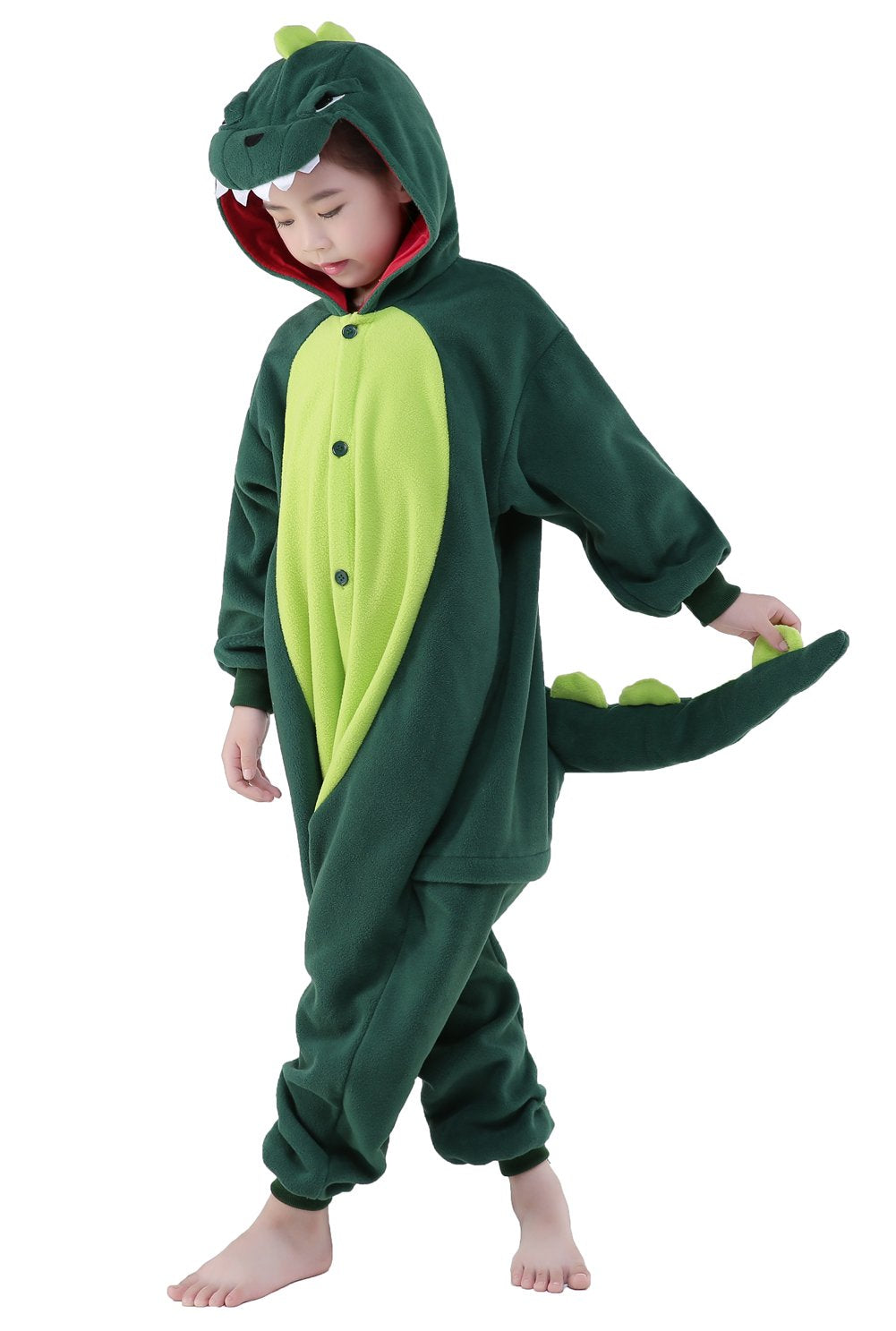 Canasour Dinosaur Onesie Kids Animal Halloween Cosplay Costume For 8-10 Years Girls Dino Unisex Outfuit One Piece Hooded Christm
