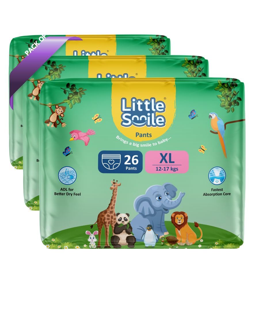 Little Smile Baby Diapers Pant Style | Extra Large (Xl) Size | Ideal For 1217 Kgs Baby | 78 Count Odorless And Antibacterial L