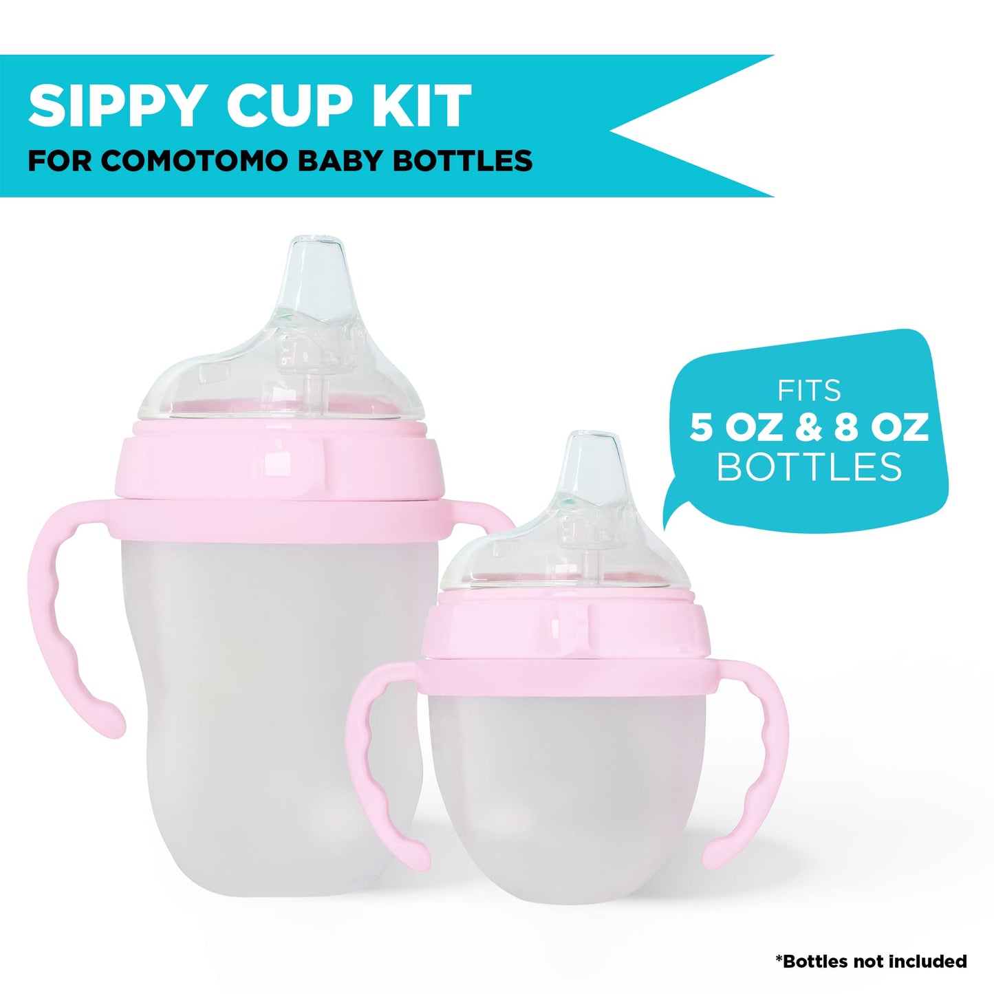 Botabee Pink Soft Spout - Transition Sippy Cup Kit For Comotomo 5 & 8 Oz Bottles - Conversion Kit Fits 5 Ounce & 8 Ounce Bottles
