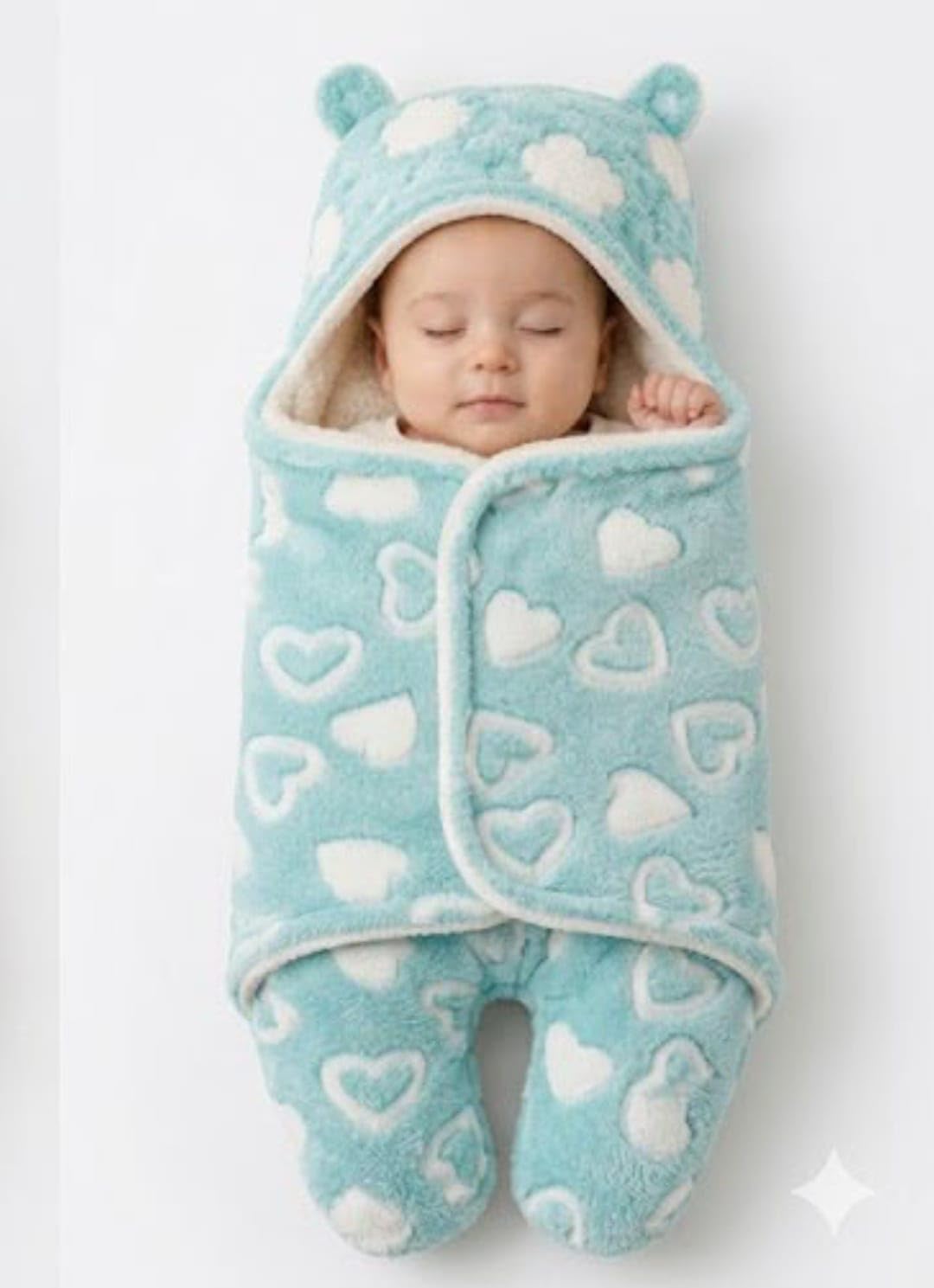 Sky Blue Heart Baby Swaddle Wrap Blanket with Hood