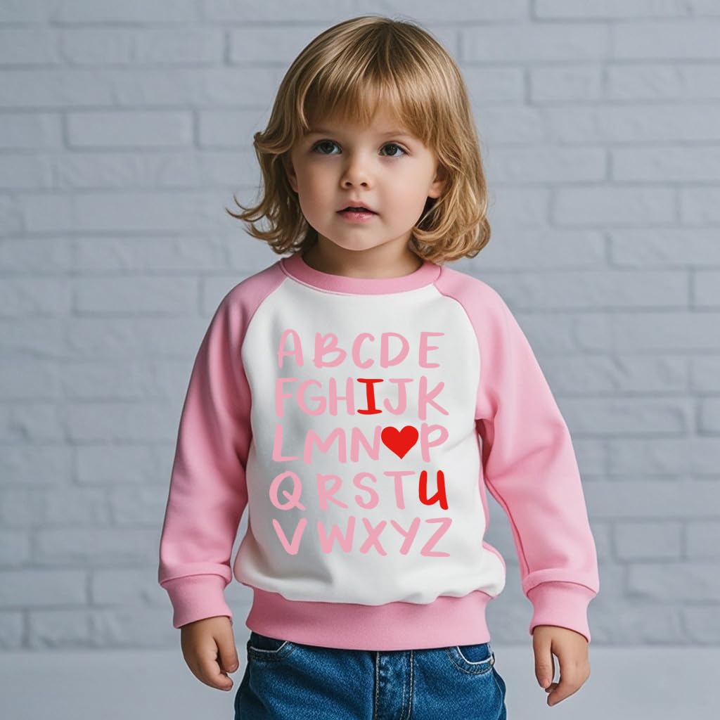 Aqylxlhh Kids Valentines Day Sweatshirt Toddler Girl 6T Abc I Love U Heart Graphic Shirt Little Boys Long Sleeve Outfit Tops Pin