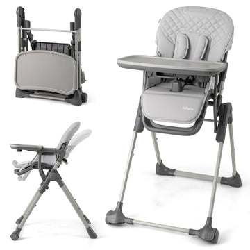 Infans Baby High Chair, Convertible Quick Folding Portable Highchair For Babies And Toddlers With Adjustable Height Backrest Foo