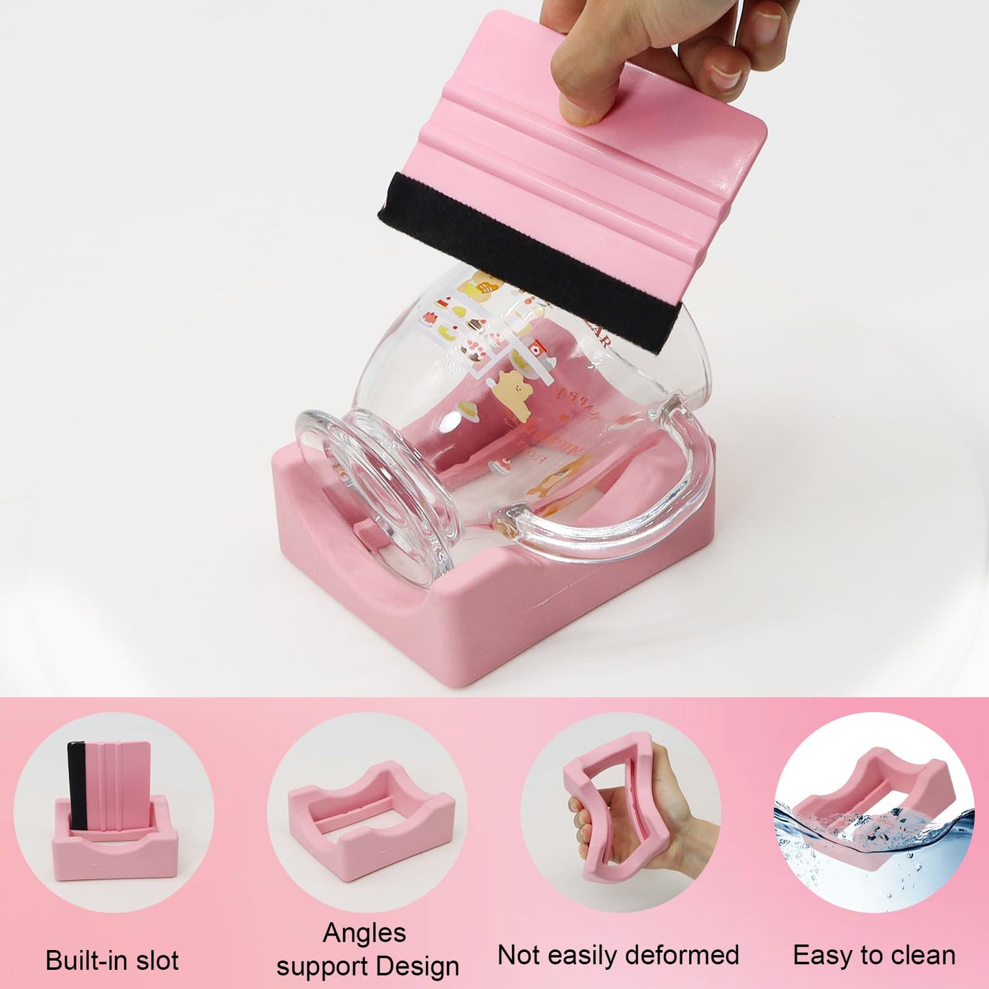 Silicone Cup Cradle Silicone Cup Cradle With Built-In Slot Anti-Skidding Tumbler Stand Cup Holder For Tumblers With Felt Squeege