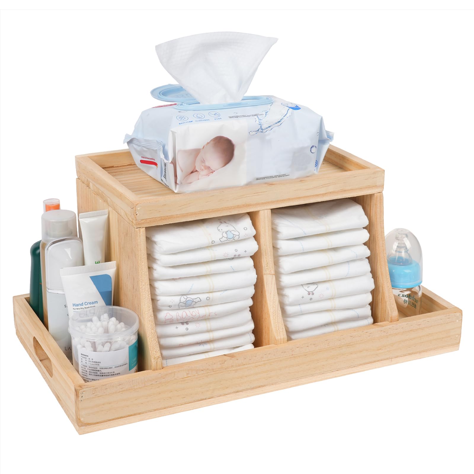 Busidhji Diaper Caddy Organizer, Changing Table Organizer, Wooden Diaper Organizer For Nursery, Baby Diaper Storage Organizer Wi
